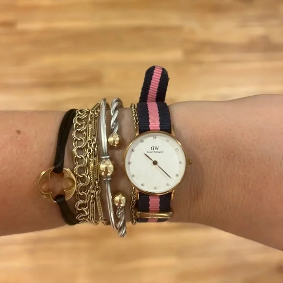 Daniel Wellington Watch with Navy and Pink Strap Pink and Navy Winchester Daniel Wellington Watch in Silver  main image 4